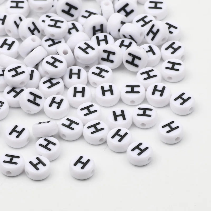 50/100pcs/lot 7x4mm White Round A-Z Alphabet Letter Acrylic Loose Spacer Beads for Jewelry Making Diy Bracelet Accessories - 