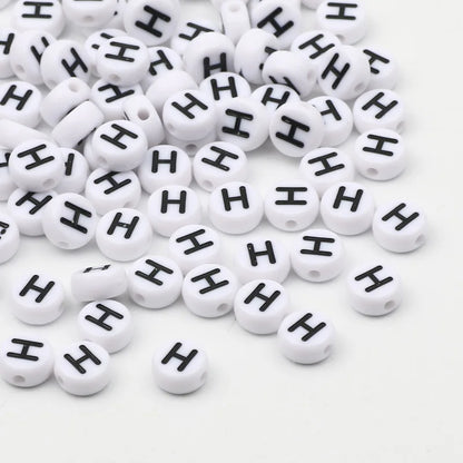 50/100pcs/lot 7x4mm White Round A-Z Alphabet Letter Acrylic Loose Spacer Beads for Jewelry Making Diy Bracelet Accessories - 