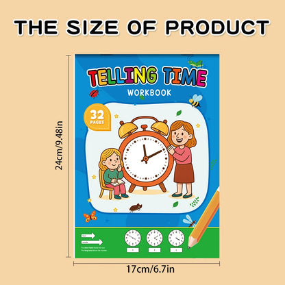 Children's Time Concept Practice Workbook, Suitable for Home School and Kindergarten Activities, Includes Reading and Math Pr