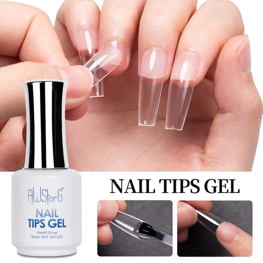 AWStorG 15ML Nail Tips Glue Gel For Falses Nail Tips Fast Extension 3 IN 1 Function Nails Art Transparent Gel Polish Soak Off