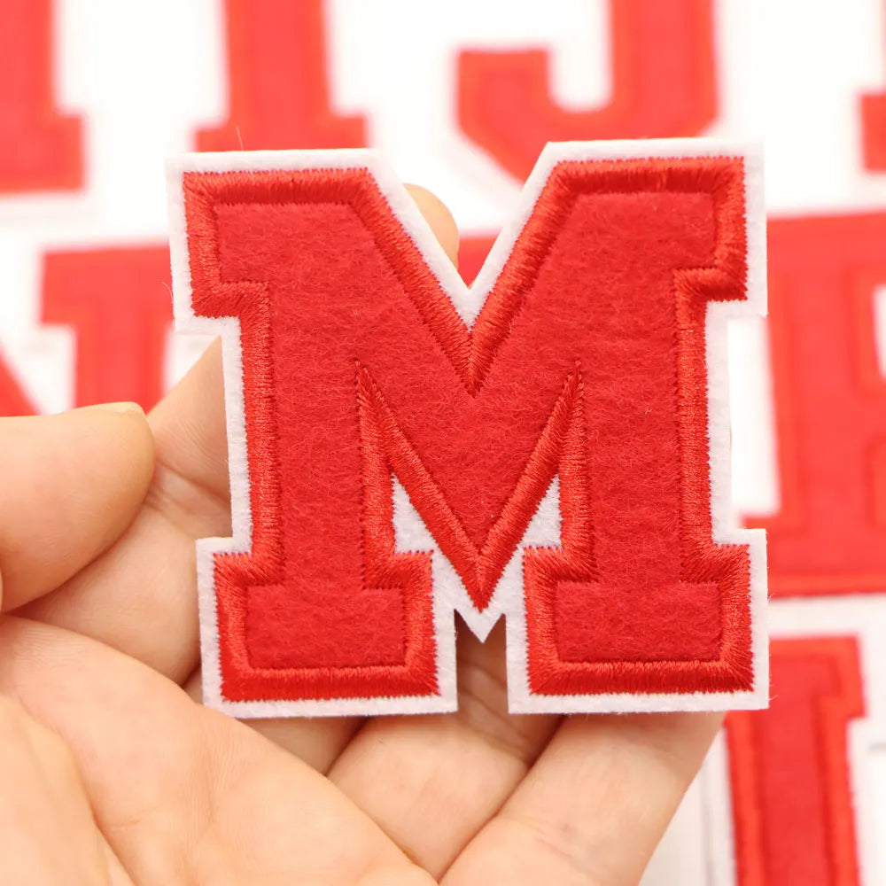 Red A-Z 0-9 English Number Letters Alphabet Towel Embroidered Patches For Clothing Bags Jacket Iron On Accessories DIY Logo N