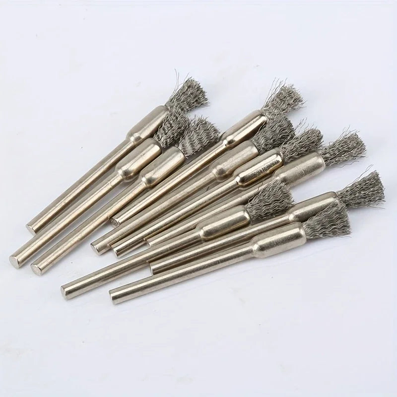 10Pcs Stainless Steel Wire Brushes with a 3.17mm Handle - Ideal for Rotating Tools, Ideal for Cleaning, Rust Removal and Sand
