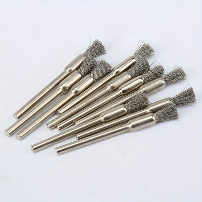 10Pcs Stainless Steel Wire Brushes with a 3.17mm Handle - Ideal for Rotating Tools, Ideal for Cleaning, Rust Removal and Sand