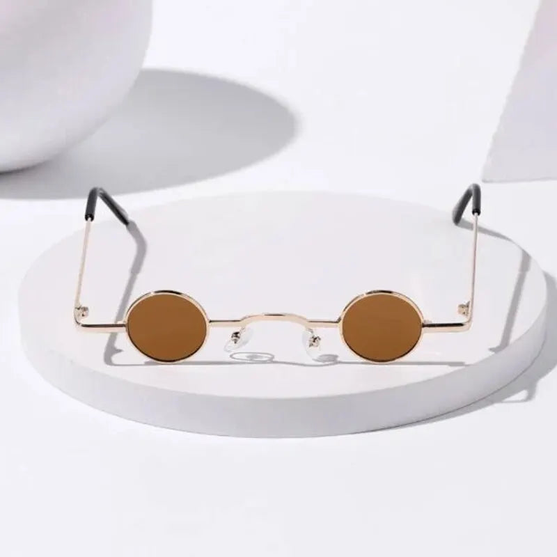 Vintage Rock Punk Man Sunglasses Classic Small Round Sunglasses Women Wide Bridge Metal Frame Black Lens Driving Eyewear - br