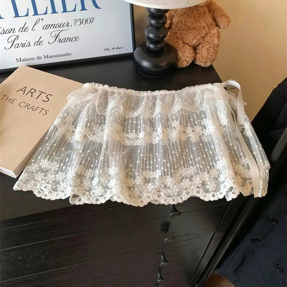 Lace Mini Skirts Women Elegant Sweet Lolita Short Skirts High Waist Y2k Streetwear Ruffle Skirts Lace Trim Butt Curtain Skirt