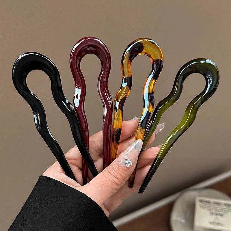 U-Shaped Hair Fork Fashion Tortoiseshell Acetate Hairpin Geometric Design Headwear Hair Sticks Women Girls