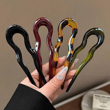 U-Shaped Hair Fork Fashion Tortoiseshell Acetate Hairpin Geometric Design Headwear Hair Sticks Women Girls
