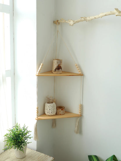 Wooden Corner Shelf Wall Decor Pot Storage Display Stand Macrame Floating Shelf Wall Organizer Boho Room Nordic Home Decorati