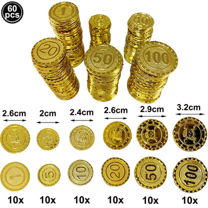 Pirate Party Fake Gold Coins Bulk 1 5 10 20 50 100 Denomination Gold Coins Pirate Themed Party Supplies Game Gift Kids Favors