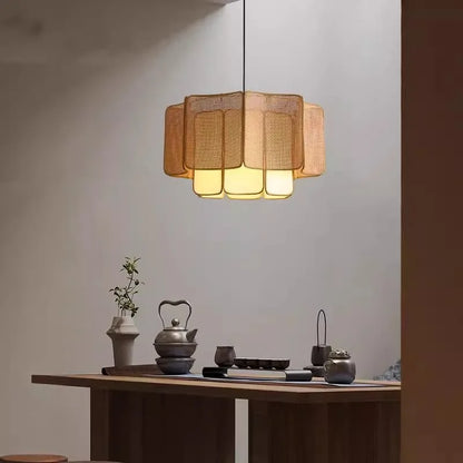 Japanese Rattan Chandelier Wabi Sabi Vintage pendant Light Bedroom Kitchen Island Living Dining Room Hotel Bedroom hanging La
