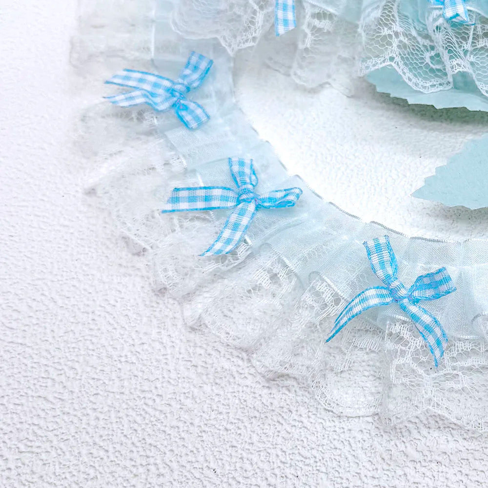 1 Yard Pink Bow Embroidery Lace Fabric Trim DIY Clothing Decoration Accessory 5CM Wide - Style2 Blue