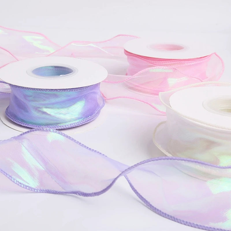 40mm 10Yards Fishtail Organza Satin Ribbon Reflective Iridescent Wavy Edge Ribbon for Gift Wrapping DIY Bow Craft Gift Wrappi
