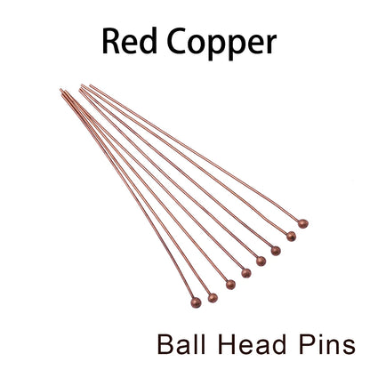 100-200Pcs/Lot 10-70mm Heads Eye Flat Head Pin Gold Plated Ball Head Pins for Jewelry Findings Making Accessories Supplies - 