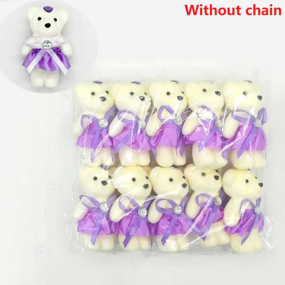 10pcs/Pack 12CM Couple Bear Flower Bouquet Dolls Mini Foam Teddy Bears Plush DIY Valentines Flower Gifts Packaging Accessor p