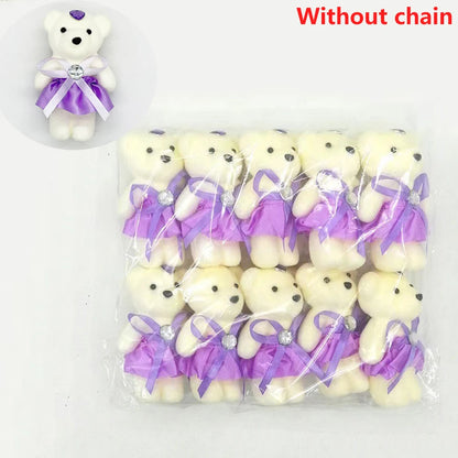 10pcs/Pack 12CM Couple Bear Flower Bouquet Dolls Mini Foam Teddy Bears Plush DIY Valentines Flower Gifts Packaging Accessor p