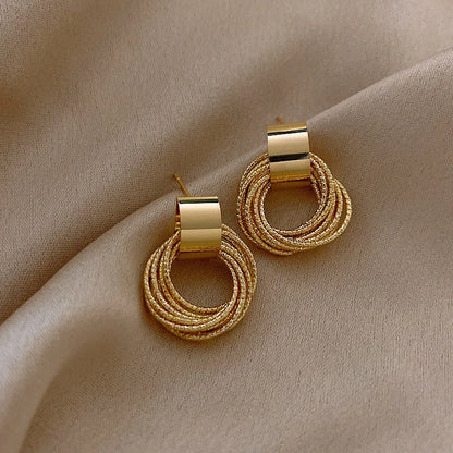 Vintage Metal Round Drop Earrings for Women Trendy Party Geometry Statement Jewelry Multilayer Small Circle Dangle Earrings