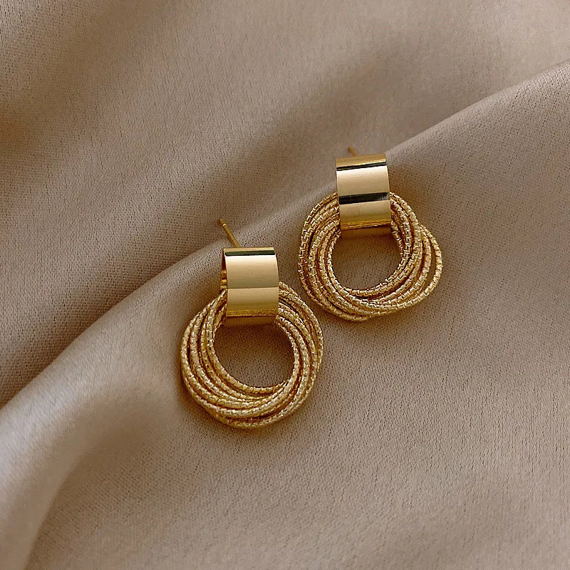 Vintage Metal Round Drop Earrings for Women Trendy Party Geometry Statement Jewelry Multilayer Small Circle Dangle Earrings -