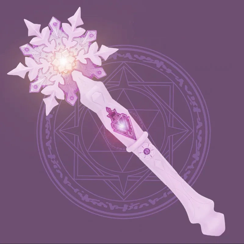 Princess Snow Wand Toy Snowflake Light Sound Sticks Kid Cosplay Fairy Girls Glowing Wands Christmas Halloween Children Toys -