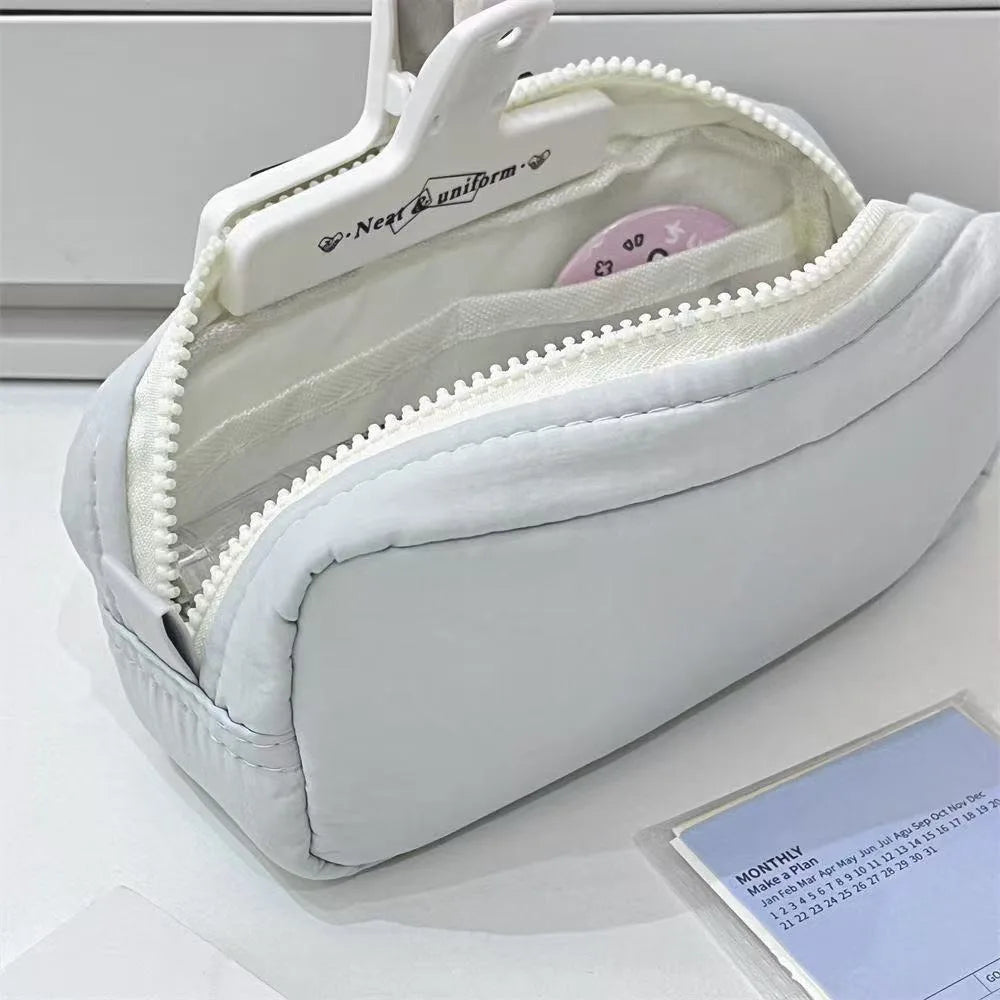 Simplicity Solid Color Pen Bag Zipper Design Large Capacity Pencil Case Portable Stationery Bag Gift
