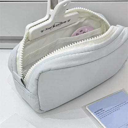 Simplicity Solid Color Pen Bag Zipper Design Large Capacity Pencil Case Portable Stationery Bag Gift