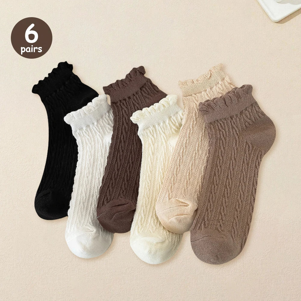 5 Pairs Women Cartoon Patterned Socks Trendy Versatile Breathable Sweat Wicking Deodorizing Antibacterial Comfortable Socks -