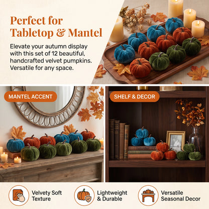 12pcs Velvet Pumpkin Decoration for Halloween Autumn Home Decor Tabletop Garden Ornaments Ideal for Thanksgiving Harvest Part