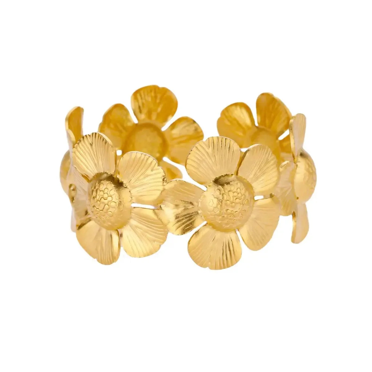 Vintage Flower Bangles For Women Gold Color Stainless Steel Flower Bangles Bracelets Femme Jewelry Party Gift pulseras - 9