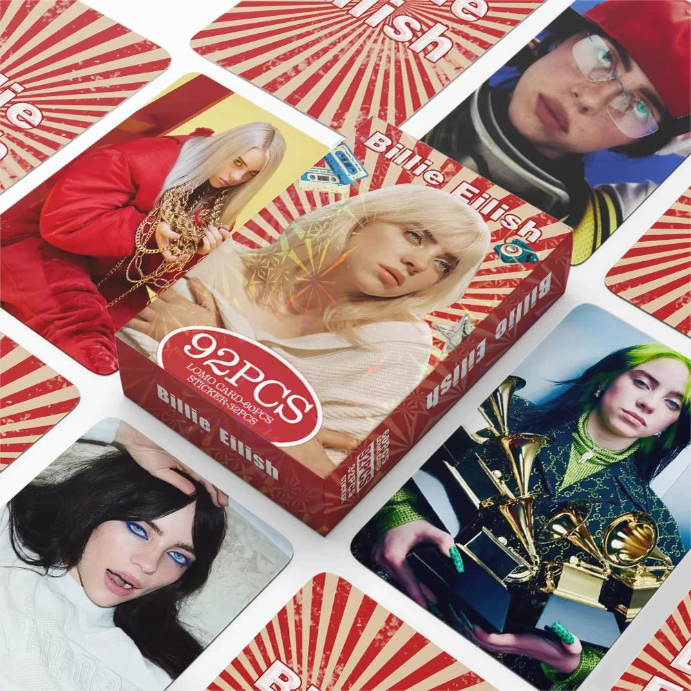 92Pcs European and American Billie Eilish style Mini Celebrity Photo Cards, Fan Collectible Cards, Postcards, LOMO Cards