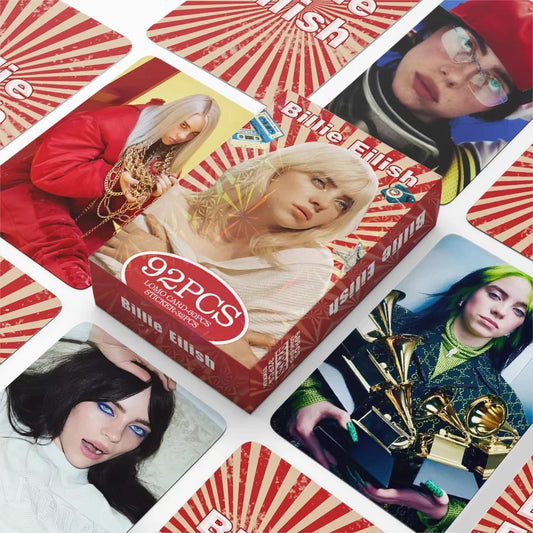 92Pcs European and American Billie Eilish style Mini Celebrity Photo Cards, Fan Collectible Cards, Postcards, LOMO Cards