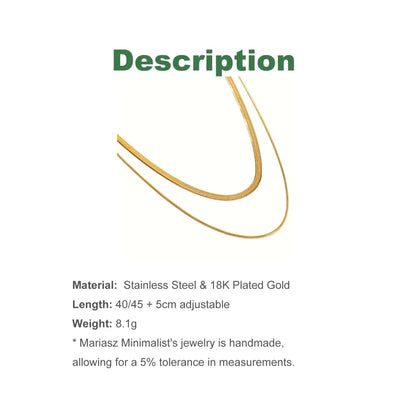 Mariasz Minimalist Snake Lariat Double Chain Necklace Bohemian Gold Color Collarbone Stainless Steel Choker Jewelry for Women