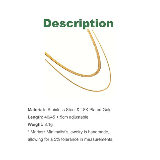 Mariasz Minimalist Snake Lariat Double Chain Necklace Bohemian Gold Color Collarbone Stainless Steel Choker Jewelry for Women