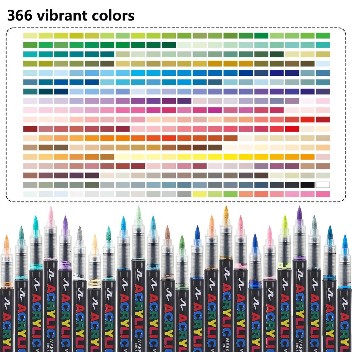12-366 Colors Acrylic Marker Set Waterproof Acrylic Brush Marker Professional Acrylic Painting Marker DIY Art Supplies - 366 
