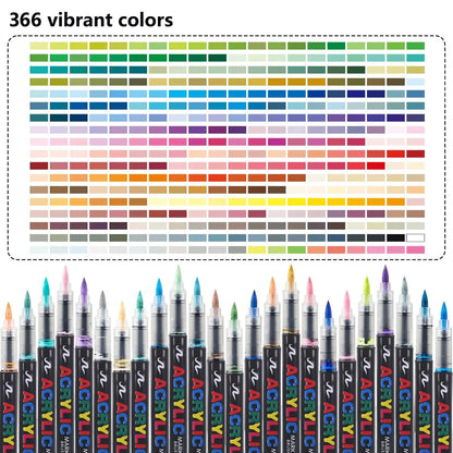 12-366 Colors Acrylic Marker Set Waterproof Acrylic Brush Marker Professional Acrylic Painting Marker DIY Art Supplies - 366 