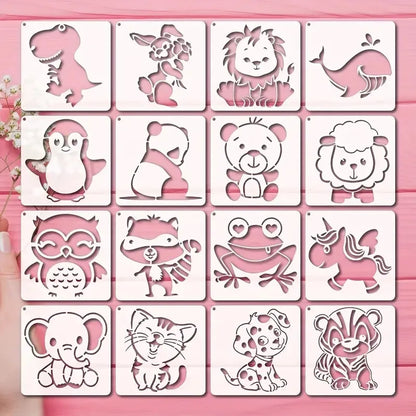 16 Sheets Adorable Cartoon Animal Templates Reusable Stencils for Kids Scrapbooking DIY Craft Painting Projects, Cute Design 