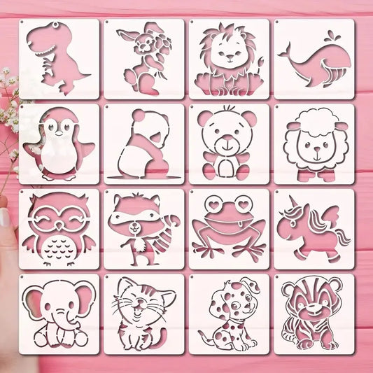 16 Sheets Adorable Cartoon Animal Templates Reusable Stencils for Kids Scrapbooking DIY Craft Painting Projects, Cute Design