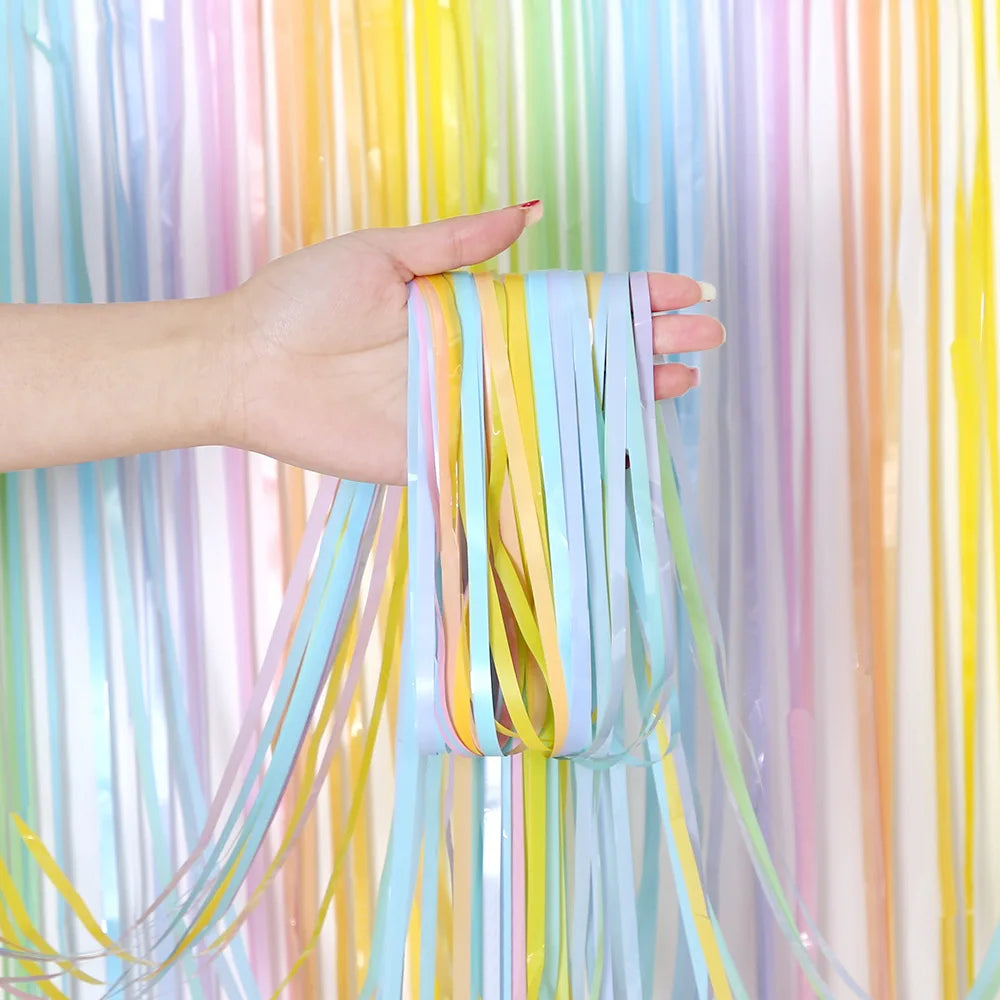 Rainbow Foil Fringe Curtain Gradient Macaron Curtains Photo Booth Backdrop for Wedding Birthday Baby Shower Party Decorations