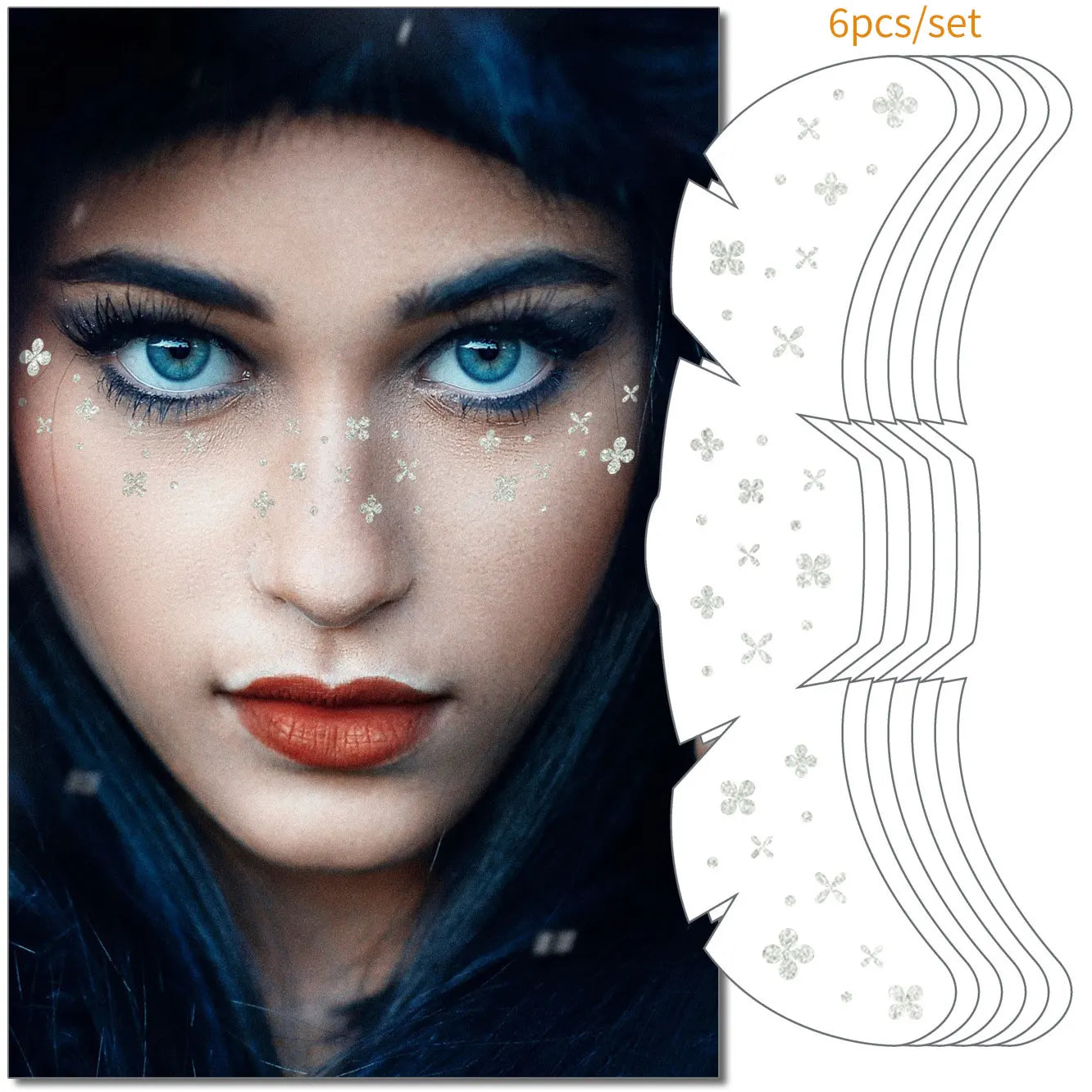 6pcs Freckle Tattoo Stickers Gold Silver Metallic Temporary Tattoo Stickers For Women Glitter Face Decals for Music Festival 