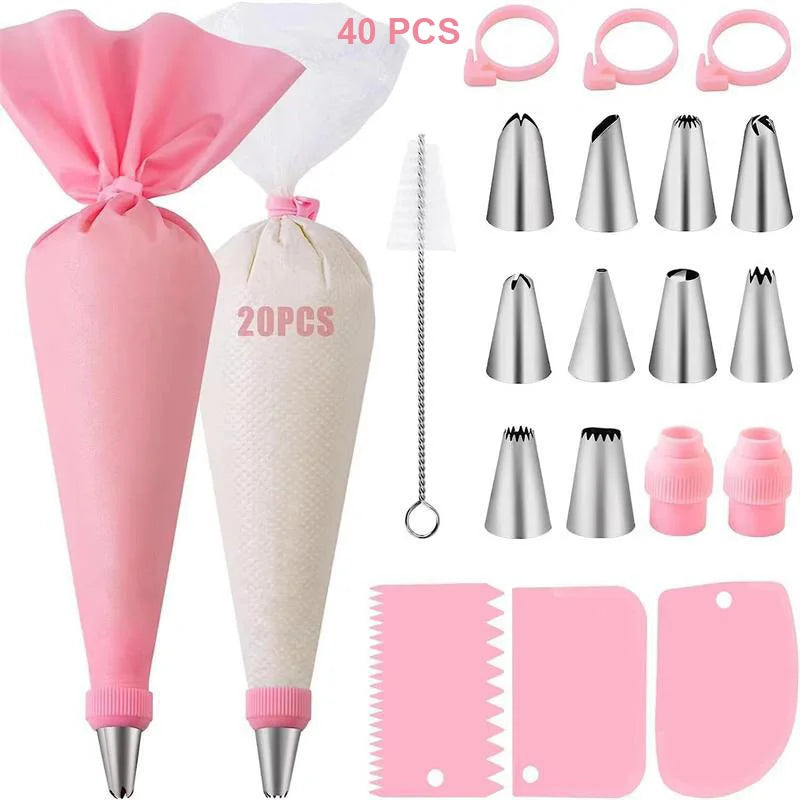 Silicone Piping Bags and Tips Set Cake DIY Decorating Kit with Stainless Steel Nozzle Reusable Silicone Pastry Baking tool - 
