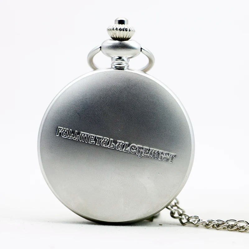 Antique Silver Fullmetal Alchemist Necklace Pendant Quartz Pocket Watch With Chain Gift