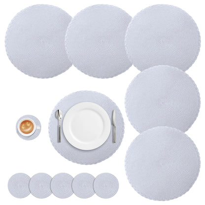 Round Braided Placemats Set of 6 Washable PP/PET Heat Resistant 34cm Table Place Mat for Kitchen Xmas Dining Table Party Deco