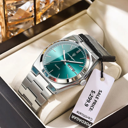POEDAGAR Luxury Men's Watches Waterproof Luminous Date Week Men Watch Stainless Steel Casual Fashion Quartz Man Wristwatch Re