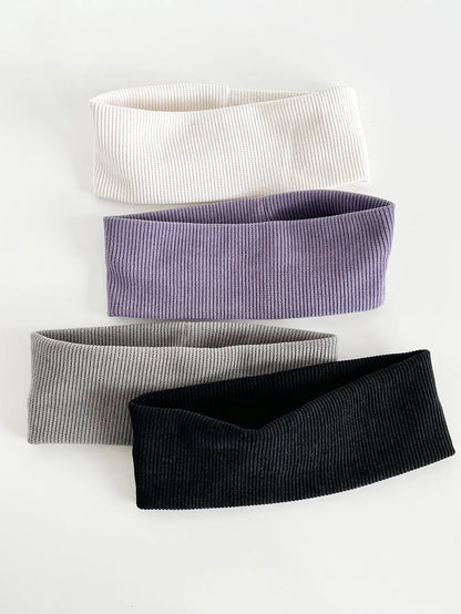 4Pcs Simple Fashion Women Solid Color Elastic HairBands Cute Wash Face Make-up Hair Band Vintage Sports Running Yoga Headband