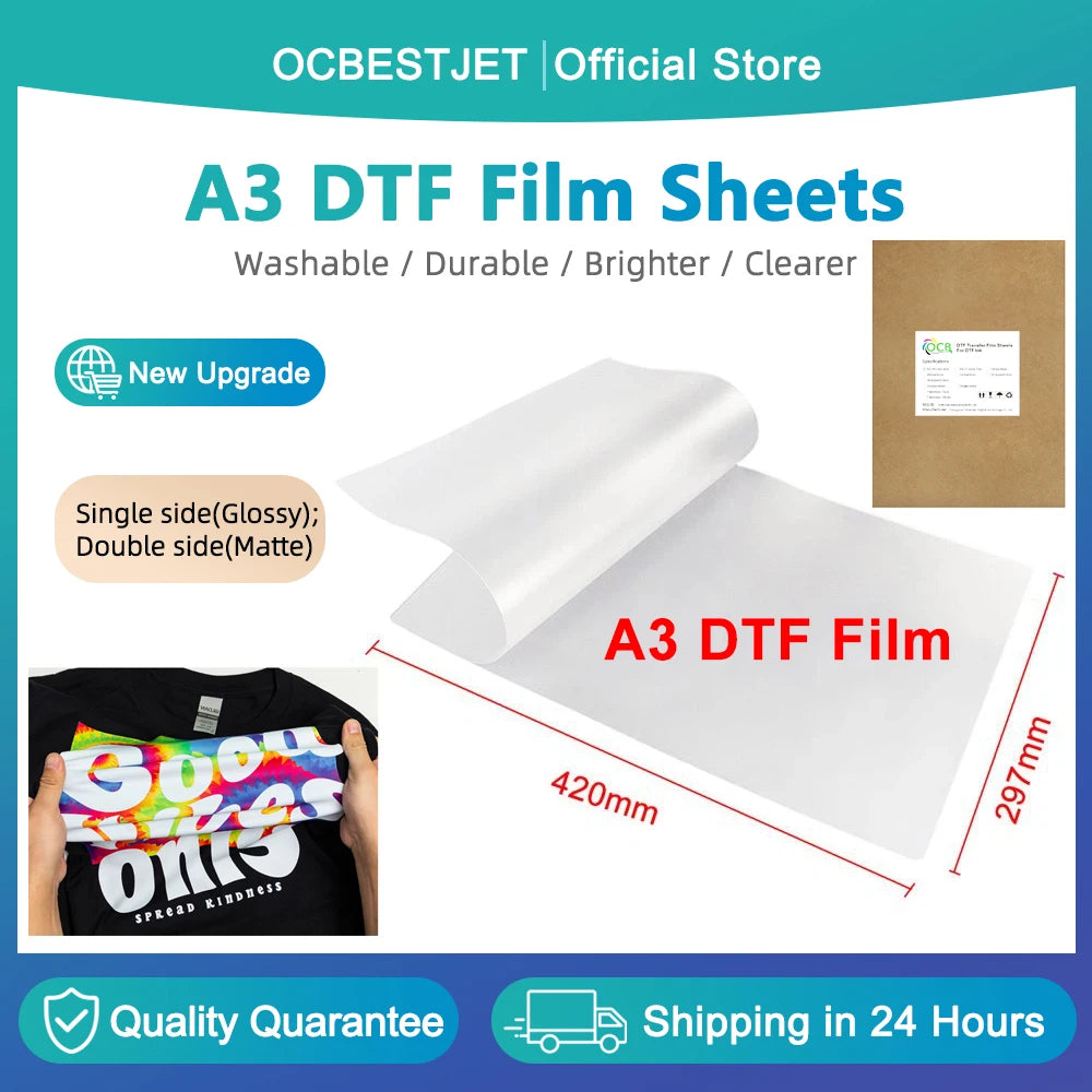 100Sheets A3 75u PET Transfer Film Direct Transfer Film Printing For DTF Ink Printing PET Film Printing And Transfer DTF Film