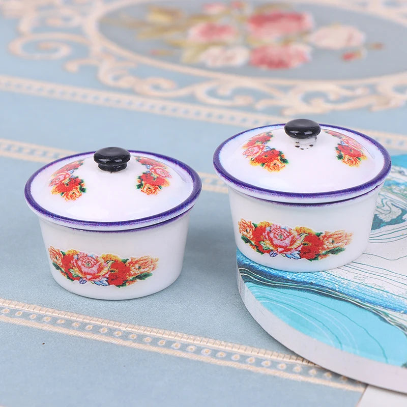 2pcs Dollhouse Miniature Nostalgic Life Scene Decoration Enamel Basin Doll Accessories Toys