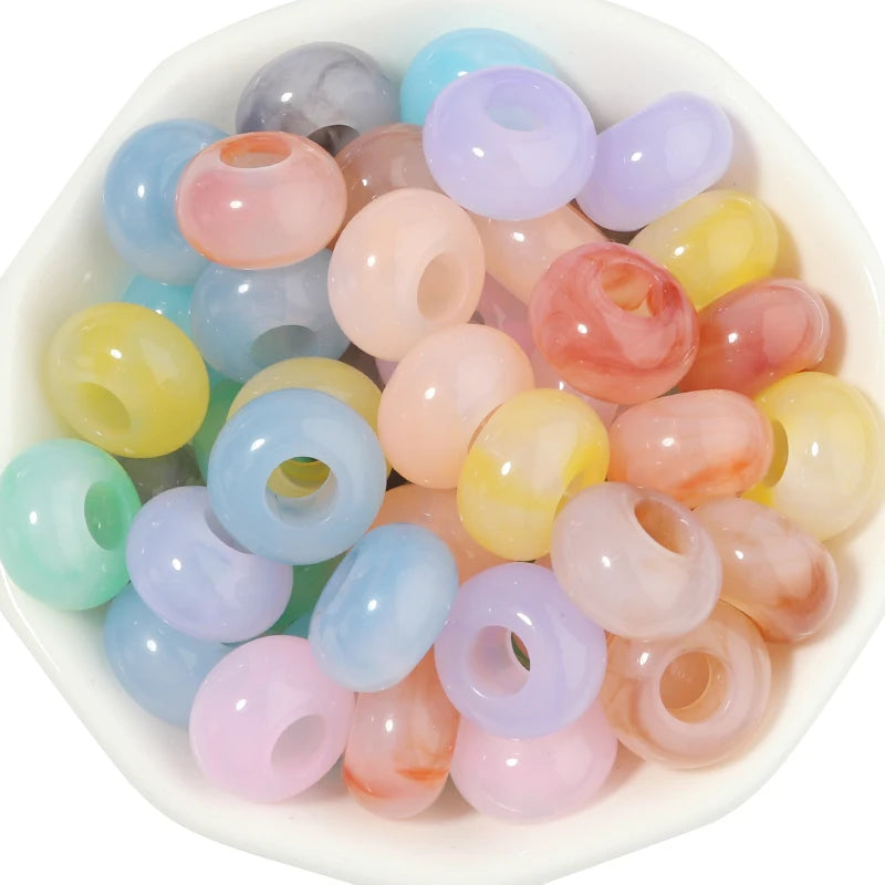 50pcs/lot Colorful Round Acrylic Beads Big Hole Loose Spacer Beads For Jewelry Making DIY Necklaces Bracelets Accessories - m
