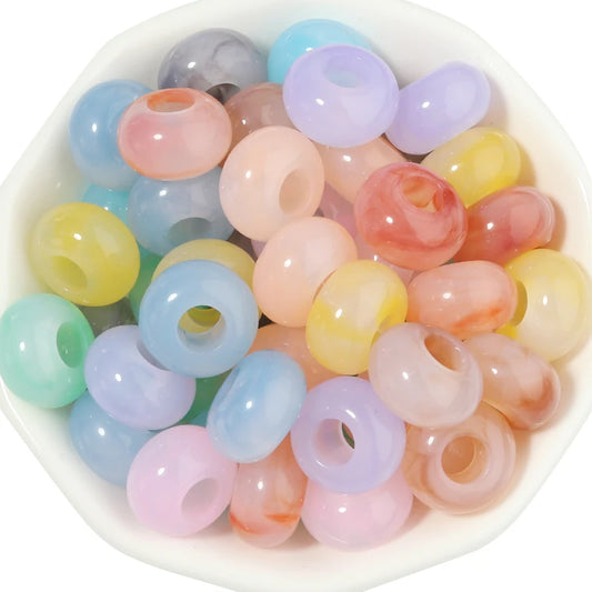 50pcs/lot Colorful Round Acrylic Beads Big Hole Loose Spacer Beads For Jewelry Making DIY Necklaces Bracelets Accessories