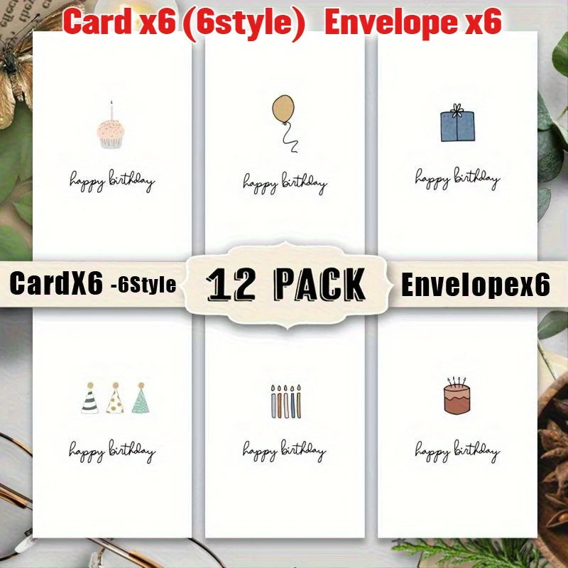 12pcs Pack Blank Birthday & Celebration Greeting Cards Blank Cards with Envelope, Elegant Minimalist Design, Pack for, Office