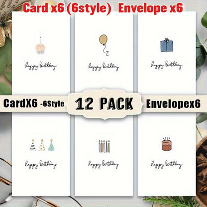 12pcs Pack Blank Birthday & Celebration Greeting Cards Blank Cards with Envelope, Elegant Minimalist Design, Pack for, Office