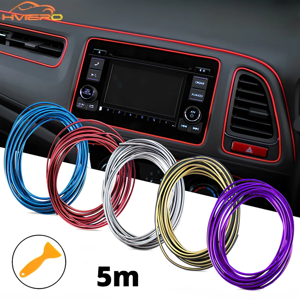 1X Car Moulding Decoration Flexible Strips 5M Interior Auto Mouldings Car Cover Trim Dashboard Door Edgein Car-styling Univer