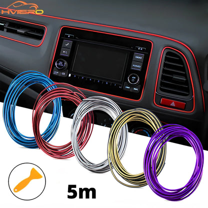 1X Car Moulding Decoration Flexible Strips 5M Interior Auto Mouldings Car Cover Trim Dashboard Door Edgein Car-styling Univer